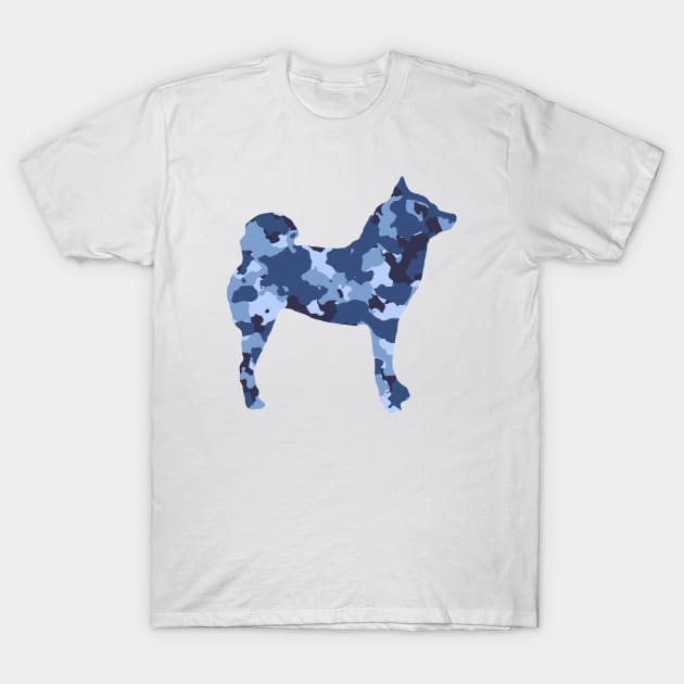 Lilly the Shiba Inu Silhouette - Blue Camo on White T-Shirt by shibalilly